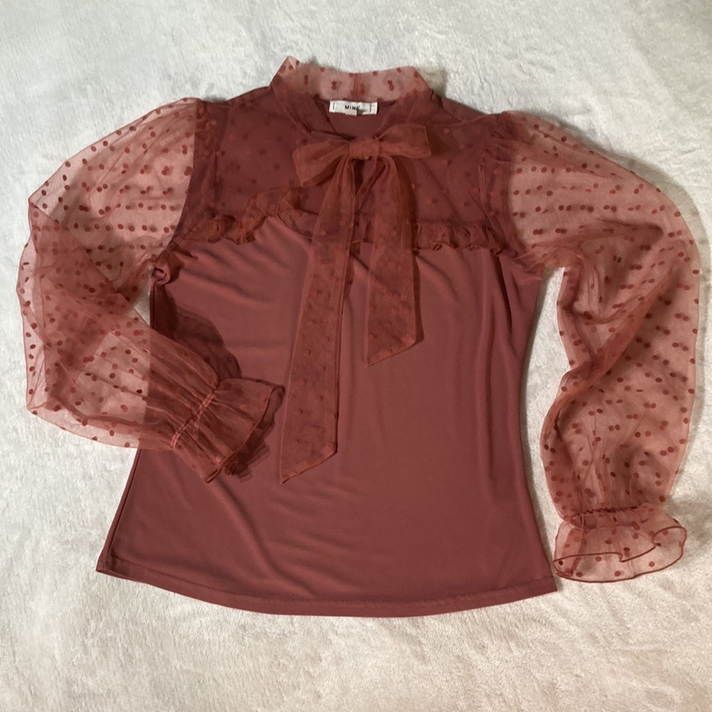 MINE Pink Polkadot Chiffon Sleeve Blouse